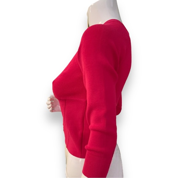 ZARA MAGENTA PINK V-NECK FITTED CROPPED CARDIGAN. WOMEN’S SIZE MEDIUM. - Picture 4 of 8